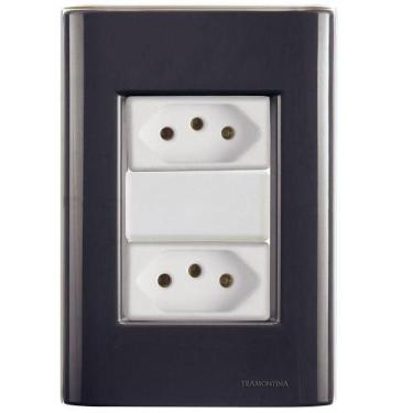 Imagem de Cj Duas Tomadas Dupla 10a Giz Grafite Tramontina Completo Pronto Tramo