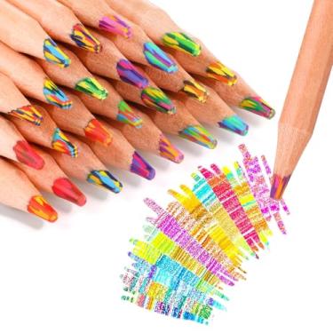 Imagem de TINNIVI 12 lápis de cor arco-íris de madeira multicoloridos, pré-afiados, aderência contornada, ideal para crianças e adultos, materiais de arte