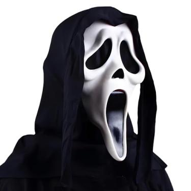 Imagem de TAMRAN Máscara de Halloween assustadora, máscara de fantasma, máscara de grito, terror, látex de terror, acessório de decoração para cosplay, Branco, 10.76 x 9.89 x 2.76 Inches