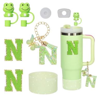 Imagem de Liangang Conjunto de 8 peças de acessórios de copo verde para Stanley 850 g 1,134 g, incluindo bota, tampa à prova de derramamento, 2 peças de capa de canudo Stanley e 2 peças de letras adesivas