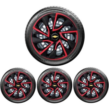 Imagem de Jogo 4 Calotas Esportivas DS4 Preto/Vermelho aro 15 (CHEVR)