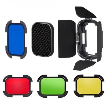 Imagem de Godox BD-07 II Barndoor com grade de favo de mel destacável e 4 filtros de cor compatíveis com flash de câmera GODOX AD200 Pro II AD200Pro II AD200ProII (versão atualizada do GODOX BD-07)