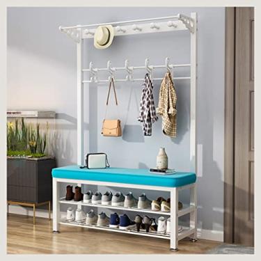 Imagem de Cabideiro, banco de sapato, árvore de salão industrial para organizador de prateleira, 8 a 12 ganchos, 2 prateleiras de sapatos, fácil de montar
