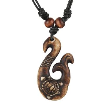 Imagem de STWTR Corrente com pingente de gancho de tartaruga havaiana - colar tribal maori, Standard, Material: resina, Sem Pedra Preciosa