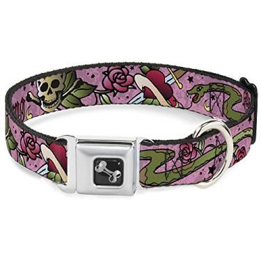 Imagem de Buckle-Down Coleira para cães com fivela de cinto de segurança – Live Hard Die Young Pink – 2,54 cm de largura – serve para pescoço de 22,86 a 38,10 cm – Pequena