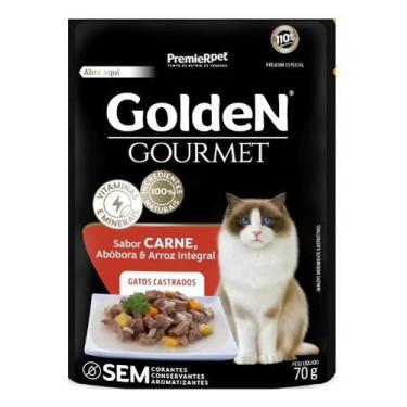 Imagem de Kit 10 und Golden Gourmet Gatos Adulto Castrados Carne 70g - PremieRpe