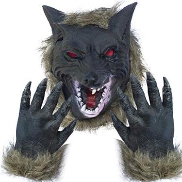 Imagem de Lynkaye Holloween Máscara de Terror Festa Cosplay Fantasia Lobisomem Máscara de Fantasia - Máscara de Cabeça de Lobo e Garras, Cinza, 3 Years up