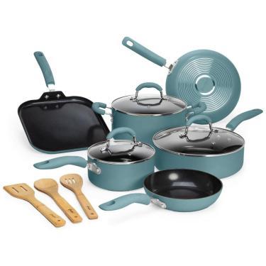 Imagem de Conjunto de Panelas e Frigideiras Antiaderentes com Alças de Aço Inoxidável, 12 Peças, GOODFUL , Azul