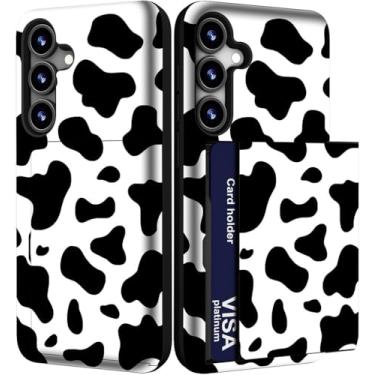 Imagem de IWONE Capa para celular compatível com Samsung Galaxy S24 FE fofa com porta-cartões/S24FE Slim Slot Wallet Phone Cover for Women/Black White Cow Pattern Spots Pattern Animal Theme
