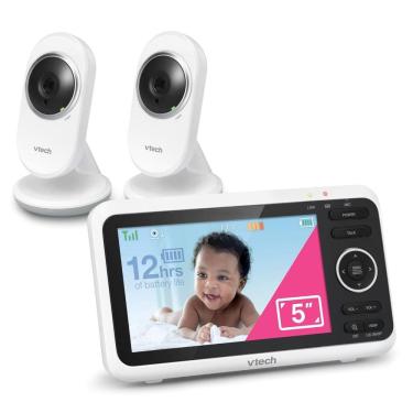 Imagem de Babá Eletrônica 2 Monitor com 2 Câmeras de HD 1080p e Visão Noturna, Alcance de 304M, VTECH VM350 2, Branco