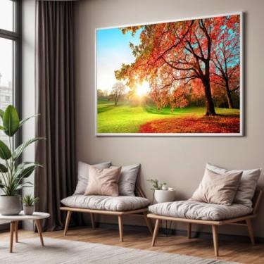 Imagem de Quadro com Moldura Sala Quarto 40x60 Arvore Vermelha Sol Decorativo Horizontal Grande Hall