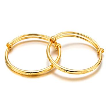 Imagem de Ethlyn 2 peças/lote pulseiras para bebês meninos meninas banhado a ouro com desenhos de peixe para presentes de primeiro aniversário, 1.97 Inch, Metal, Sem pedras preciosas