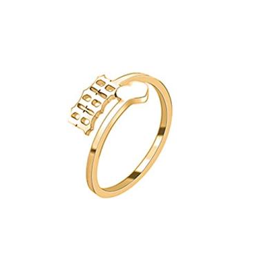 Imagem de COLORFUL BLING Anel delicado de ouro/prata amor coração anjo da sorte anel ajustável aliança de casamento aniversário anéis de compromisso para mulheres amizade bonito numerologia joias, Metal,