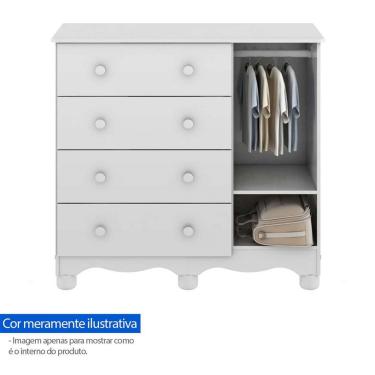 Imagem de Cômoda de Bebê Uli Branco/Carvalho, 1 Porta Janelada, 4 Gavetas, 100% Mdf Peroba - Móveis Peroba