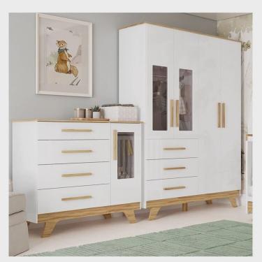 Imagem de Quarto Infantil com Guarda-roupa e Cômoda com Janelas 100% Mdf Retrô Kakau Espresso Móveis