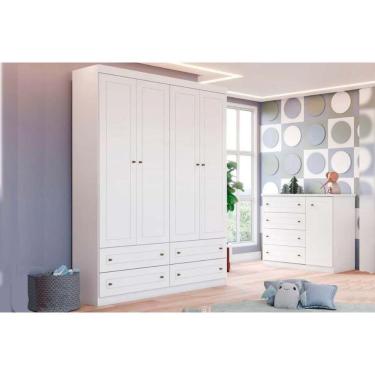 Imagem de Quarto Infantil Completo Americano 2 Peças (1 G Roupa + 1 Cômoda) Qi59 Branco - Henn