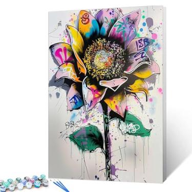 Imagem de Tucocoo Pintura de girassol de grafite de rua por número para adultos e mulheres, pintura por números para adultos, kits de iniciantes, fundo branco, decoração de quarto, presente para amigos e