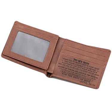 Imagem de Carteira masculina minimalista dobrável, carteira de couro fina gravada, presentes masculinos personalizados para marido, filho, neto com janela flip para identidade, To My Son from Mom, Carteira