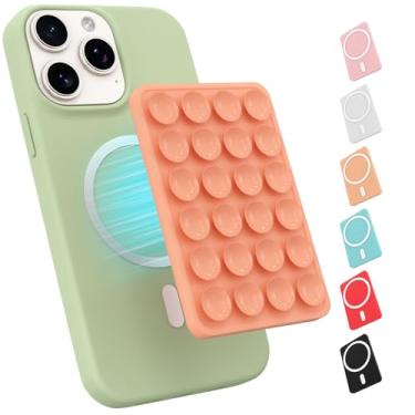 Imagem de Suporte de telefone com sucção magnética para capa MagSafe, suporte aderente de silicone para iPhone, selfie/vídeo removível com as mãos livres para TikTok e Instagram Influencer/Creator (laranja)