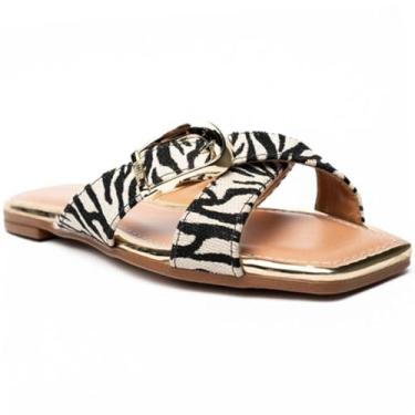 Imagem de Rasteira Vizzano Tira Cruzada Zebra Fivela - Preto e Branco - 33