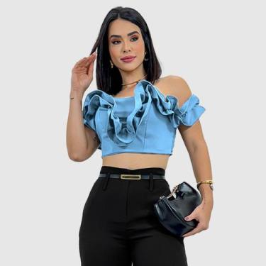 Imagem de Cropped Top Alfaiataria Premium Ciganinha Babado Moda Luxo - SWISS BOU