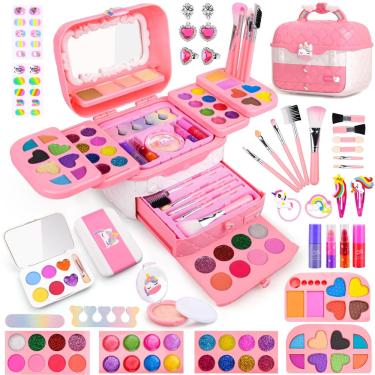 Imagem de Kit de maquiagem Auney 80 unidades para meninas de 5 a 8 anos com tema de unicórnio