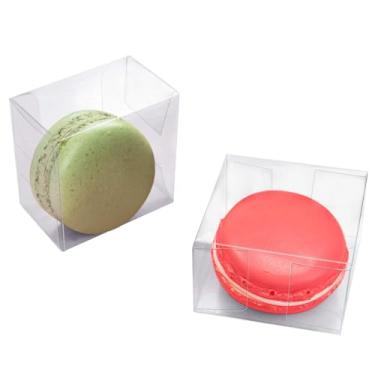 Imagem de Newbested Pacote com 100 caixas de macaron de plástico transparente, bolachas de chocolate doces, mini caixas de embalagem de presente para dia dos namorados, festa de casamento, chá de bebê (5,5 cm x 5,5 cm x 3,5 cm)