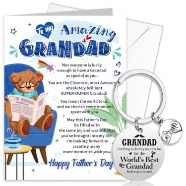 Imagem de HOWAF Cartão de Dia dos Pais para Grandpa, To My Amazing Grandad Gift Cards com chaveiro com sacos pretos, cartão de dia dos pais do avô com chaveiro para o melhor avô do mundo do neto e neta