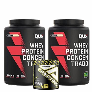 Imagem de 2x Whey Protein Concentrado Pote (900G) - Sabor Morango e Baunilha -Dux Nutrition + Creatine 300g Pure 100%- Adaptogen Science