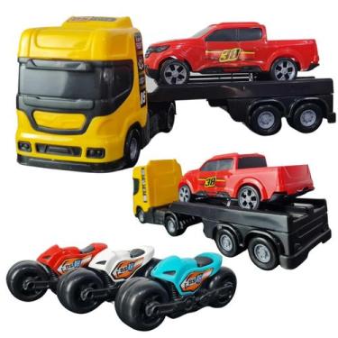 Imagem de Kit Caminhão Reboque 5pçs Moto Brinquedo Menino - BS Toys