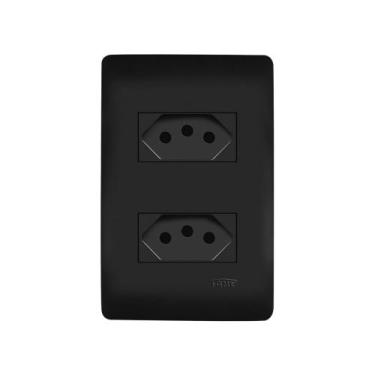 Imagem de Tomada Dupla Fame Habitat Black 2P+T 10A com Placa 4x2 Preta, Preto