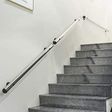 Imagem de FZZIBQYR Corrimão de corrimão de escada de aço inoxidável para escadas, trilho de mão redondo de suporte antiderrapante montado na parede com suportes, 9 a 6 m