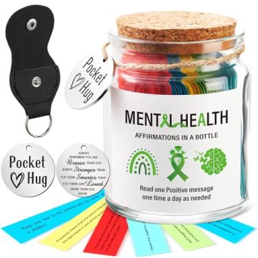 Imagem de Tioncy Frasco de 90 mensagens de afirmação de saúde mental, presentes de afirmação positiva para mulheres, pote de afirmações positivas diárias com moeda de abraço de bolso para ansiedade, autocuidado