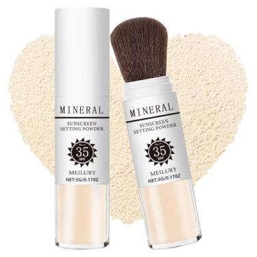 Imagem de Meilury Protetor Solar Em Pó Fixador Fps 35, Pó Mineral Para Pincel, Controle De Oleosidade, Acabamento Fosco Natural, Pó Solto, Translúcido, Duradouro, Leve E Respirável Para Todos Os Tipos De Pele
