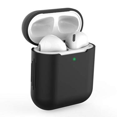 Imagem de Capa de silicone para AirPods Capa de fone de ouvido para AirPods à prova de choque Bluetooth sem fio capa protetora acessórios para Apple Airpods (preto)