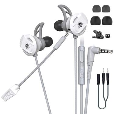 Imagem de BlueFire Fone de ouvido para jogos de 3,5 mm com fio, com cancelamento de ruído, fone de ouvido estéreo baixo E-Sport com microfone ajustável para PS4, Xbox One, laptop, celular, PC (cinza)