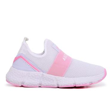 Imagem de Tênis Branco Feminino Caminhada Academia Treino Sem Cadarço (Branco e Rosa, BR, Adulto, Numérico, 39)