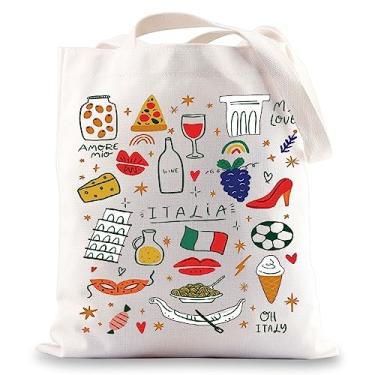 Imagem de BWWKTOP Sacola de lona Itália Lembrança Presentes Italia Shopping Bag Italia Land Icons Bolsa de ombro, Itália, 14.56 inches x 12.59
