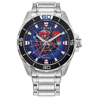 Imagem de Citizen Relógio masculino Eco-Drive Marvel Homem-Aranha em aço inoxidável, mostrador artístico do Homem-Aranha (modelo: BM7610-52W), Prata