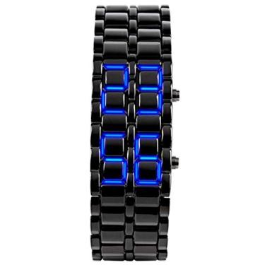 Imagem de Relógio masculino moderno simples esportivo juvenil eletrônico binário digital LED Lava liga retangular corrente relógio, Men Black Blue