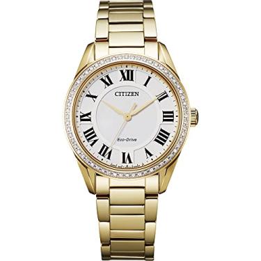 Imagem de Citizen Relógio feminino Eco-Drive Arezzo, aço inoxidável, clássico, dourado, Dourado e branco