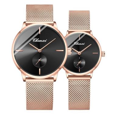 Imagem de Par de relógios masculinos e femininos de quartzo, casual, pulseira de malha de aço inoxidável, relógios modernos, Z Preto, Relógios de quartzo
