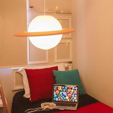 Imagem de Luminária Saturno Pendente Laranja para Sala e Quarto Infantil - Lustre Decorativo Bivolt Usare