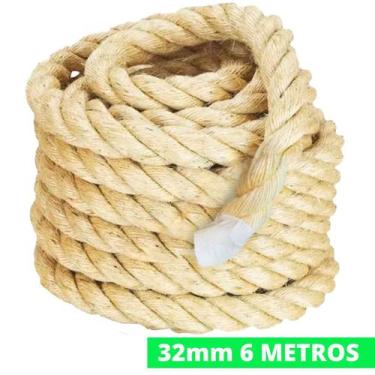 Imagem de Corda De Sisal 32mm 6 Metros Reforçada Naval Decoração Exercício Funci