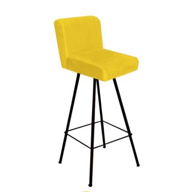 Imagem de Banqueta Alta Lexi Com Encosto Cozinha Bar Balcão Bistrô Ferro Preto Suede Amarelo