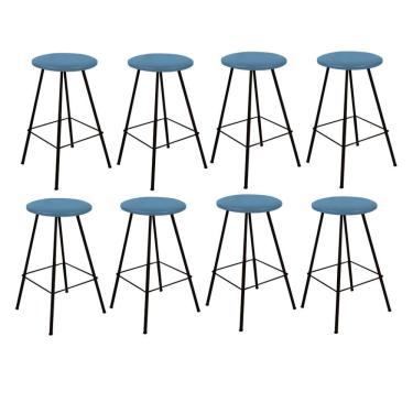 Imagem de Kit 08 Banqueta Alta Loni Eiffel Industrial Ferro Preto Suede Azul Turquesa