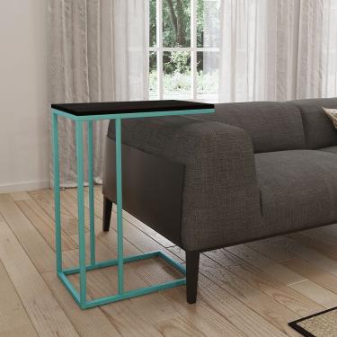 Imagem de Mesa Lateral Industrial Elena Tampo Preto Base Ferro Azul Turquesa - Cor: Azul