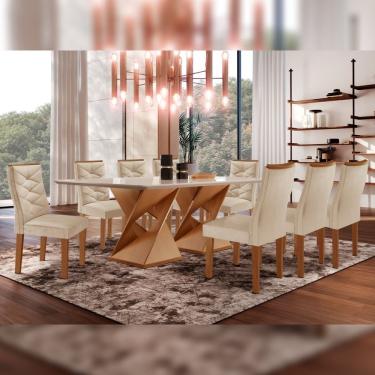 Imagem de Mesa Tampo Smart Plus Vidro 200cmx90cm 8 Cadeiras Barcelona Cinamomo/off White/suede Pena