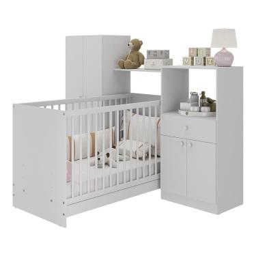 Imagem de Berço 3 Em 1 e Guarda-roupas 4 Portas 1 Gaveta Mp4144 Branco