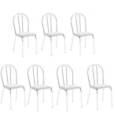 Imagem de Kit 7 Cadeiras Lisboa Cromada Para Cozinha Ou área Gourmet-assento Sintético Branco